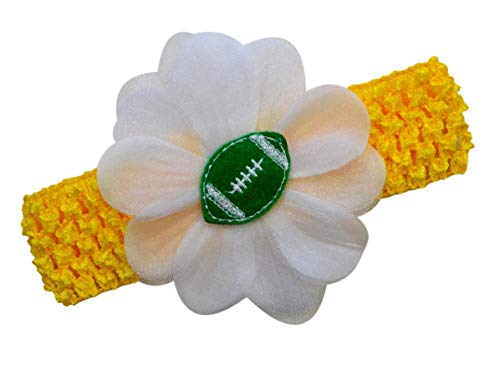 Image of Funny Girl Designs Baby Embroidered Felt Football Team Flower Headband (Gold Band/Green Ball)