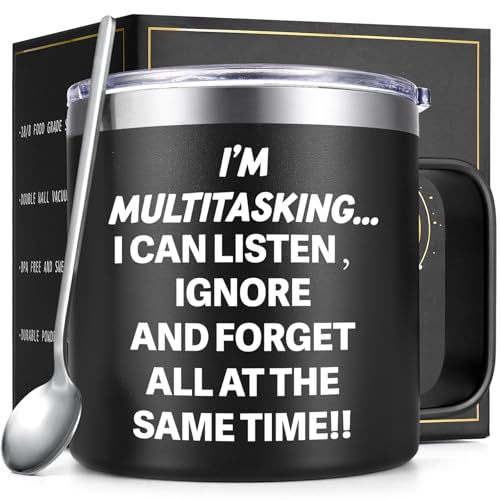 Product Image of the Gtmileo Funny Coffee Mugs Adult Humor, I'M Multitasking Mug, Christmas Birthday Gifts for Office Party White Elephant Employee Boss Coworkers Men Women, 14 Oz Stainless Steel Coffee Mug, Black