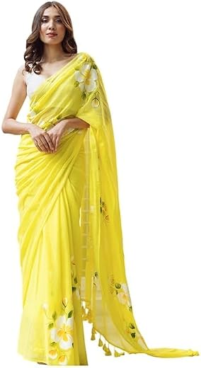 Rajeshwar Fashion (Women's Linen Cotton saree with digital floral print and latkan work | casual wear | Linen cotton | flo...