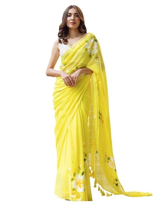 Rajeshwar Fashion (Women's Linen Cotton saree with digital floral print and latkan work | casual wear | Linen cotton | flo...