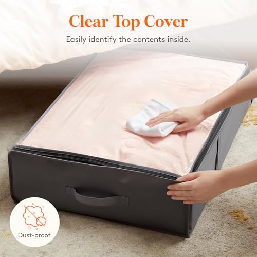 Lifewit 6 Pack 40L Under Bed Storage, Underbed Storage Boxes with lid Clothes Storage Bag Wardrobe Storage Organiser with Reinforced Handle, PVC Window for Duvet, Blanket, Clothing, Shoes, Grey