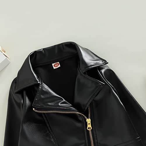 Kids PU Leather Jacket Long Sleeve Turn-Down Collar Zipper Closure Casual Outwear for Girls Boys4