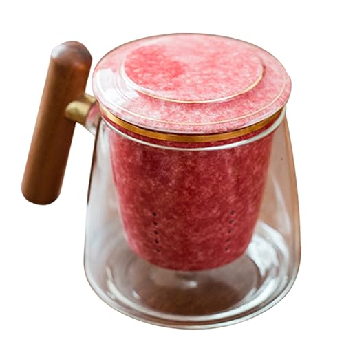 Garneck Glass Tea Mug Ceramic Infuser Large 400ml Tea Cup Set Wooden Handle Office Cup for Water Retro