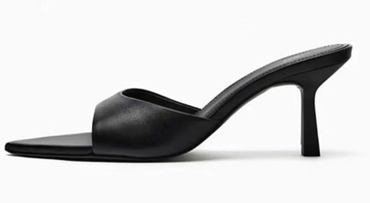 MRKEWUNEY Heeled Mules for Women Metallic Slip On Mules Backless Kitten Heel Pointed Open Toe Wedding Party Dress Sandals Slide Sandals Evening Party Shoes Black Szie 39 - Image 7