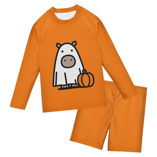 Traje de baño Capybaras naranja evita quemaduras con manga larga y protección UV