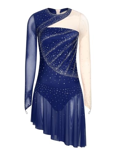 Robe patinage artistique strass haut de gamme asymétrique pour femme