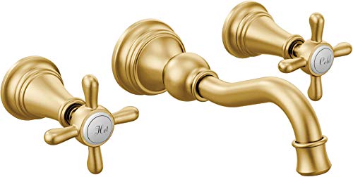 Moen Brushed Gold Weymouth 2-Handle Wall Mount High-Arc Bathroom Faucet (Valve Sold Separately), TS42112BG by Moen - Used condition - US$287.16