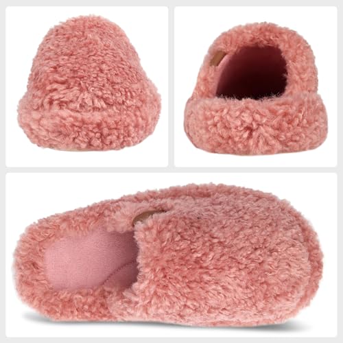 Image of Womens Fuzzy Slippers Wide Width Ladies Arch Support Memory Foam Slippers Warm Comfy faux fur Slip On Indoor House Shoes
