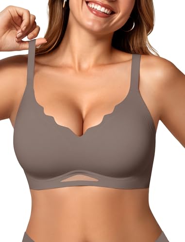 Image of OEAK Womens Wireless Jelly Bras Scalloped Push Up No Underwire Bralette Supportive Tshirt Bra Seamless Comfortable Bras