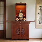 Bambus-Altar-Tisch mit Schubladen, spirituelles Schreinkabinett für Buddha-Statuen & Meditation.Mehrstufiges Display mit Ablagefach.Elegante Pooja Mandier Möbel für Home Temple Decor.Einfache Montage