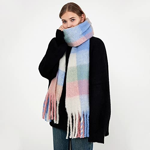 Large Chunky Plaid Scarf Checked Colorful Oversized Scarves Soft Big Cashmere Wool Thick Winter Warm Blanket Women2