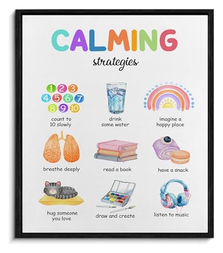 Coping Skill Wall-Art Mental Health Calming Strategies Print for Office Decor(Framed,08x12inch(20x30cm))