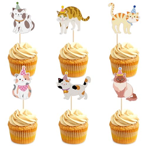 Blumomon 36 Stück Katze Cupcake Topper Katze Geburtstags Kuchen Deckel Katze Themen Party Dekorationen
