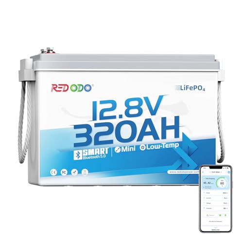 Redodo 12.8V 320Ah Mini LiFePO4 Lithium Battery, 15000+ Deep Cycles, IP65 for RV Boondocking & Off-Grid, w/Bluetooth & Low-Temp Cutoff