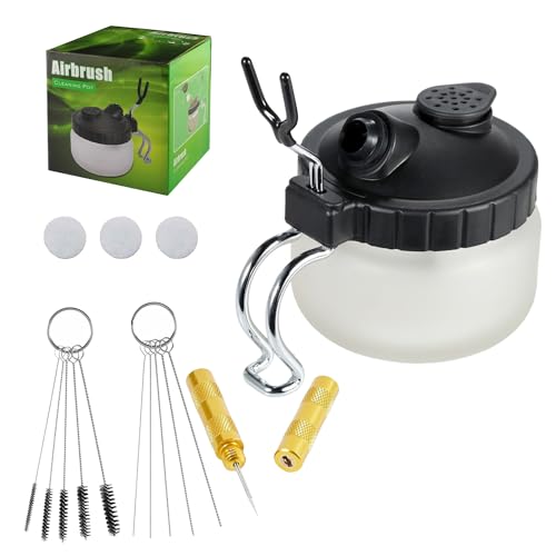 JOYABEST Airbrush Cleaning Kit - Efficient Multi-Purpose Airbrush Washing Pot with 5 Cleaning Needles 5 Nylon Brushes & 1 Repair Tool for Removing Nozzle Paint & Dirt - Spray Gun Accessories for Mode