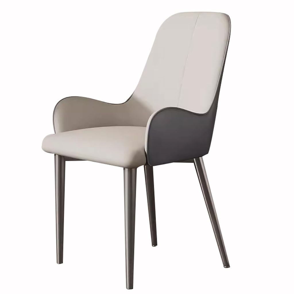 Chaises de salle à manger modernes en cuir PU beige et gris à dossier haut
