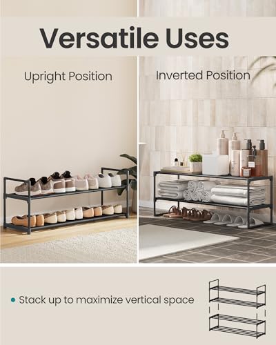 سونج مايكس رف احذية معدني بطبقتين لتخزين الاحذية حتى 10 ازواج لغرفة المعيشة والمدخل والرواق وغرفة الملابس، 36.1 × 11.5 × 13 انش، اسود، ULSA12BK