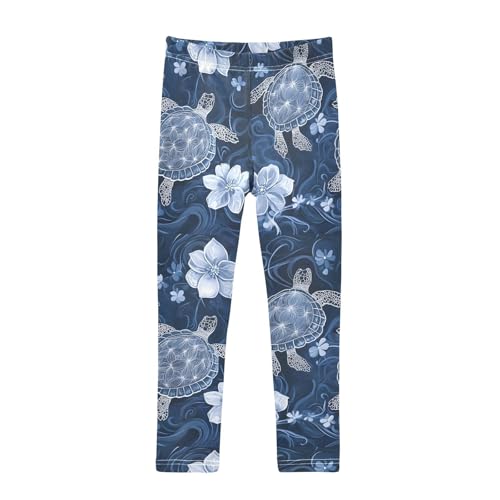 Hawaii Sea Turtle Flower Girls Leggings Soft Stretch Workout Yoga Dance Pants for Kids Casual Tights