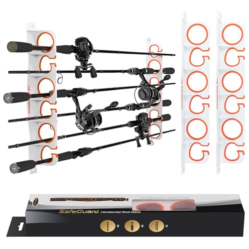 KastKing SafeGuard Fishing Rod Holder for Garage, Wall or Ceiling Mounted Fishing Rod Rack Storage Organizer, Fishing Pole Holder Holds 6 Rods or Combos in Less Than 18 Inches