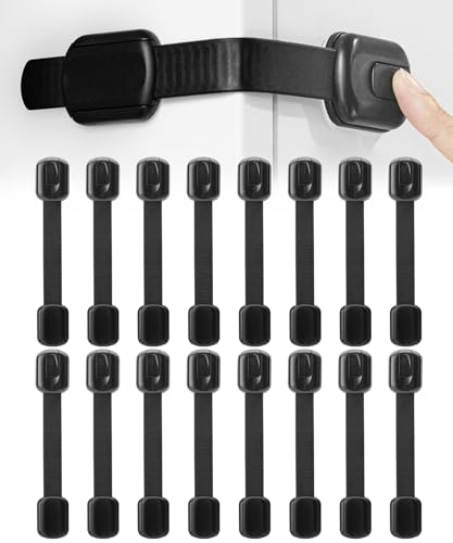 Bates- Child Safety Strap Locks, 16 Pack, Black, Baby Cabinet Locks with Adjustable Strap Length