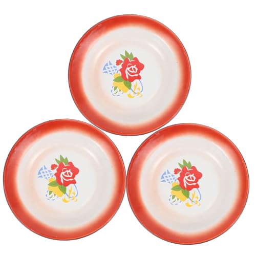 SOIMISS 3piezas Platos Esmaltados Vintage Hierro De Servir Aperitivos y Vapor Cocina Hogar Diseño Retro Rojo