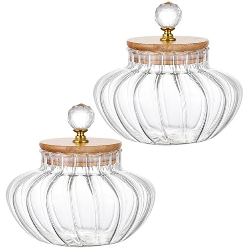 Glass Jar with Lids, 26oz, Halloween Pumpkin Shaped, Food Storage Jar, Decorative Container, Coffee Candy Canisters, for Candy, Snack, Grain, Small, Exquisite Stripes