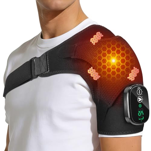 Shoulder Heating Pad with Massage Cordless Heated Shoulder Wrap for Pain Relief Rotator Cuff & Frozen Shoulder Support Portable 3 Heat & 3 Vibration Shoulder Massager for Deep Tissue