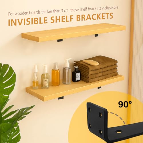 Floating Shelf Bracket 6 Inch of 4 Pack Heavy Duty Shelf Brackets Black Coated Metal L Bracket Wall Shelf Support DIY Brackets with 1/5 Inch Thick and 160 LBS Load Capacity