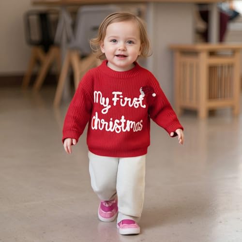Seyurigaoka Baby Boy Girl Christmas Outfit My First Christmas Chunky Knit Sweater Warm Pullover Newborn Fall Winter Clothes3