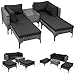 LEADZM Gartenmöbel Set,Polyrattan Lounge Set für 3-4 Personen,Balkonmöbel 2 Eck Sofas,2 Hocker,1 Couchtisch，Wetterfest & atmungsaktiv für Terrasse, Garten & Wohnzimmer,Schwarz
