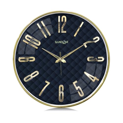 Image of RANDOM Silent Wall Clock, Non-Ticking Quartz Movement, Foiling Ring and 3D Numbers (Blue)