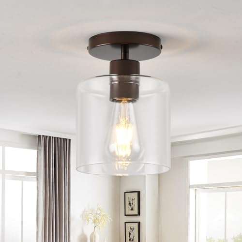 KLSS Oil Rubbed Bronze Semi Flush Mount Ceiling Light,Modern Farmhouse Ceiling Light Fixture for Closet Hallway Entryway,Hallway Light Fixture,Hanging Light Fixture 2 Pack by KLSS - Used condition - Image 2