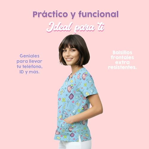 Nurse is Love Casaca Sanitaria Mujer - Casaca Mujer para Trabajo | Camiseta - Uniforme Enfermera | Pijama Enfermera. Diseños con Bolsillos Ideal para Salva Bolsillos | Regalos