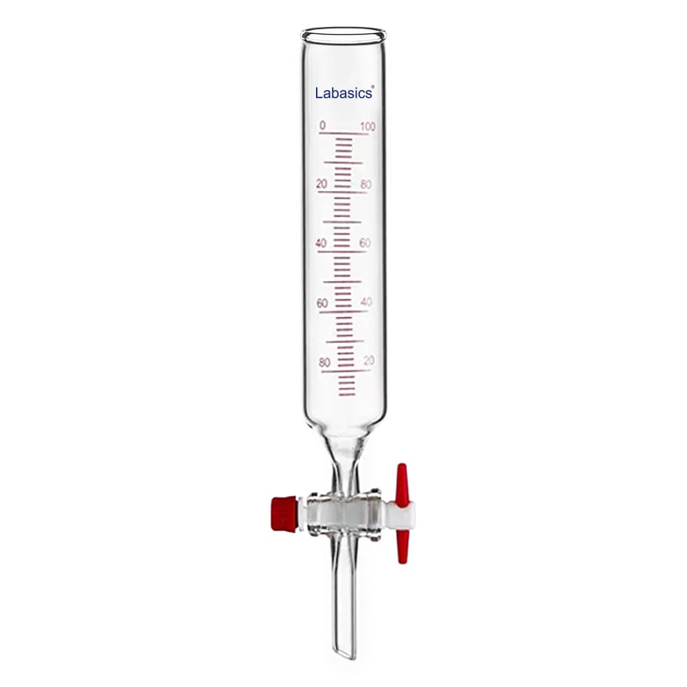 Labasics Embudo Goteo, Escala y Llave Paso de PTFE, Boca Ancha, 100 ml