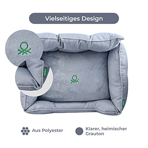 United Colors of Benetton. Pets - Hundebett, Ergonomisches Bett, für Mittelgroße Hunde, Aus Polyester, Waschmasschinegeeignet, Grau, Größe M, 65x50x20 cm