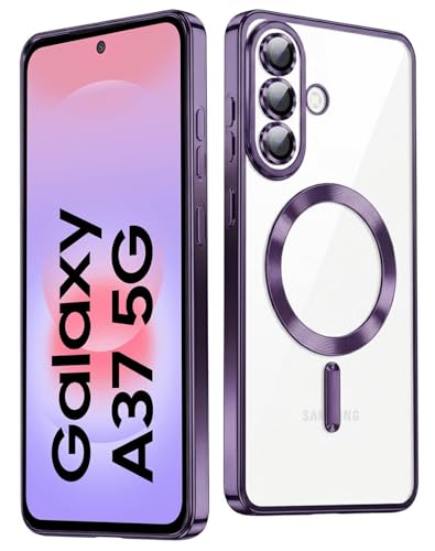 Image of VONZEE Clear Logo Electroplating Transparent Back Case for Samsung Galaxy A37 5G, Magnetic Plating Electroplate TPU Cover, Individual Camera Protection for Each Lens- Deep Purple