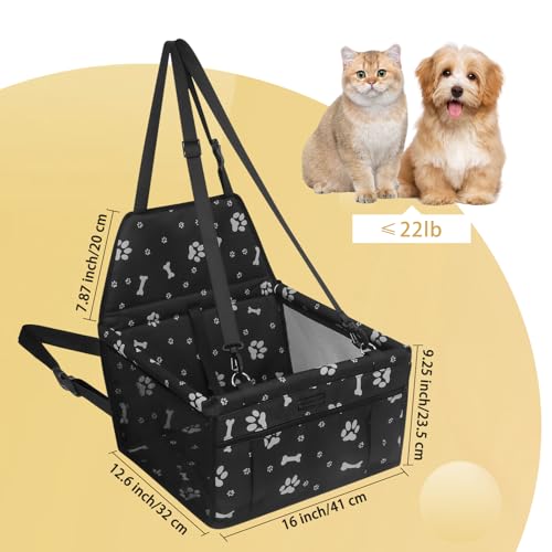 Image of Dog Car Seat, Foldable Dog Car Booster Seat Waterproof Breathable Oxford Travel Bag for Small to Medium Dogs, Puppies, and Pets-Pattern Black