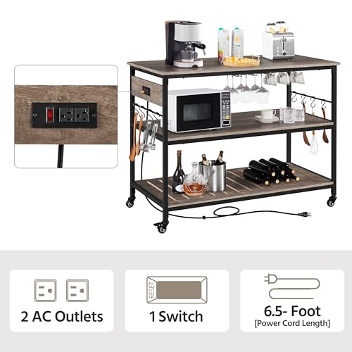 Yaheetechkitchencartwithpoweroutletrollingkitchenislandonwheelswithglassholderhooksutilitytrolleycartcoffeebarmicrowavestandcartwithlockablecasterstaupewood  Urban Country Home Decor Yaheetech kitchen cart with power outlet rolling kitchen island on wheels with glass holder hooks utility trolley cart coffee bar microwave stand cart with lockable casters taupe wood  urban country home decor