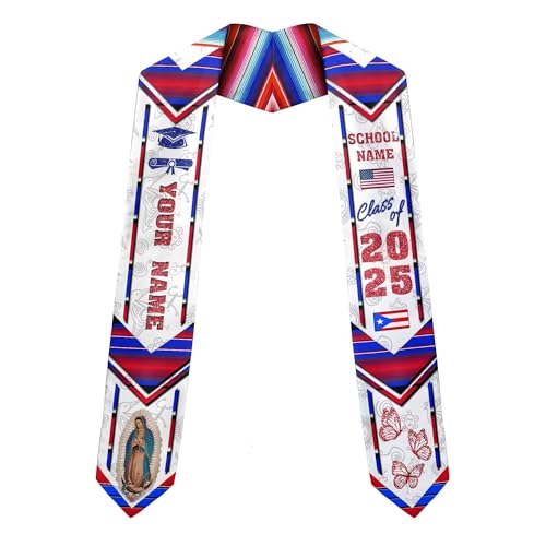 MonkeyVan Personalized Graduation Stole for Puerto Rican Senior, Puerto Rico Flag Graduation Sash Class of 2025 Gifts S172