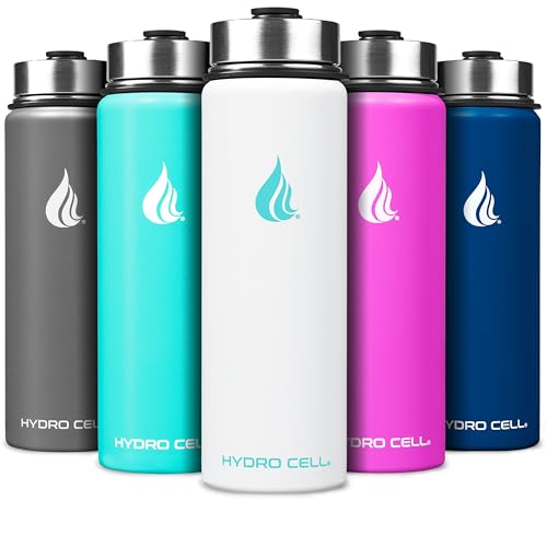 Image of HYDRO CELL Stainless Steel Insulated Water Bottle with Straw - For Cold & Hot Drinks - Metal Vacuum Flask with Screw Cap and Modern Leakproof Sport Thermos for Adults (White 24oz)