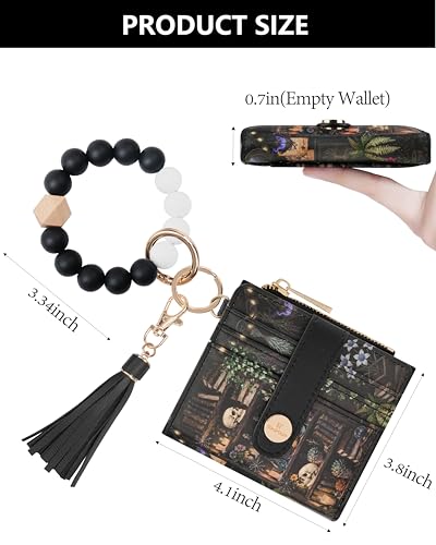 Image of Keychain Wallet Wristlet for Women,RFID Small Goth Book Wallet | Wallet Wristlet with Zipper Coin Pocket,Vegan Leather Card Wallets for Women, 2 ID Window,Gift