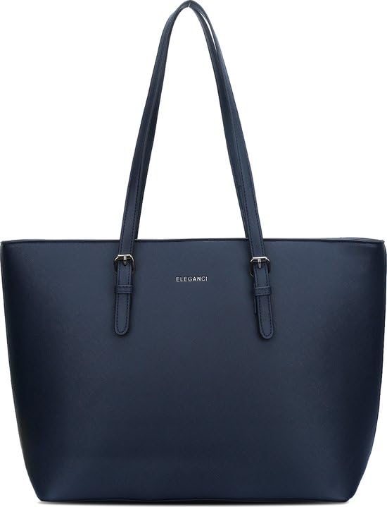 Eleganci - Damentasche - Shopper - Tasche mit Reißverschluss - Umhängetasche - Handtasche - Schultasche - Arbeitstasche - Geeignet für A4 (Blau)