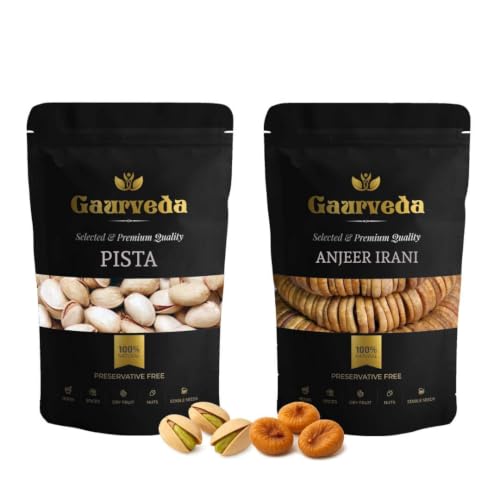 Image of GAURVEDA Pista & Anjeer Combo Pack | Premium Pistachios & Dried Figs | Healthy Snack | Natural Source of Energy & Nutrients | | 250 Grams