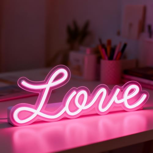 Miootly Love Neon Sign LED Love Light up Sign Wall Decor for Girl Bedroom Christmas Valentines Day Wife Women Birthday Gift Living Room Home Decor 16x 6 USB Powered 10 Pink Brightness Light up
