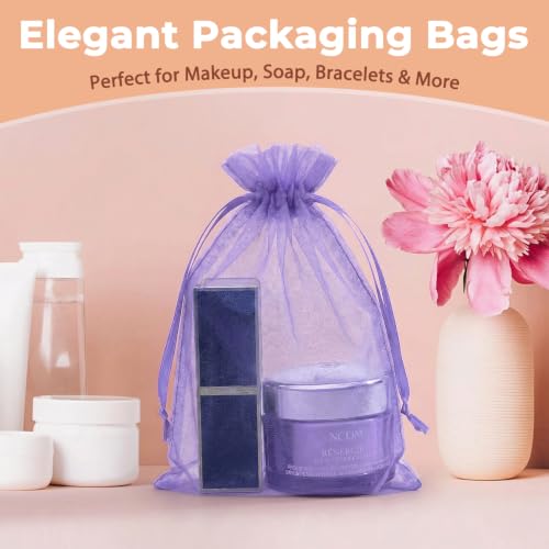 Image of Crweety 50PCS Organza Bags 6x9 Light Purple Small Gift Bags Mesh Drawstring | Party Favor Goodie Bag Bulk, Jewelry Sachet Candy Treat Soap Makeup Pouches, Wrap for Wedding Baby Shower Birthday Halloween