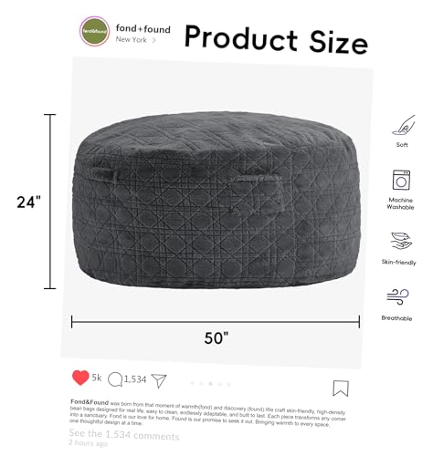Image of 5FT Bean Bag Chair Oversized Bean Bags for Adults Large Bean Bag Beanbag Chair Washable Cover Quilted Plush Bean Bags Giant Memory Foam Bean Bag Chairs for Adults Pocket Bedrooms Living Room(Darkgrey)