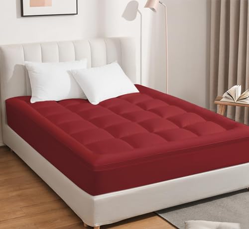 Image of Cloth Fusion 600 GSM Mattress Topper King Size Bed, Extra Thick 2 inch Bed Topper for Improved Sleep Quality and Enhanced Comfort (72x72 inches, Maroon)