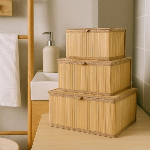 Bambuskorb-Set TILVA 3 verschließbare Aufbewahrungskörbe
