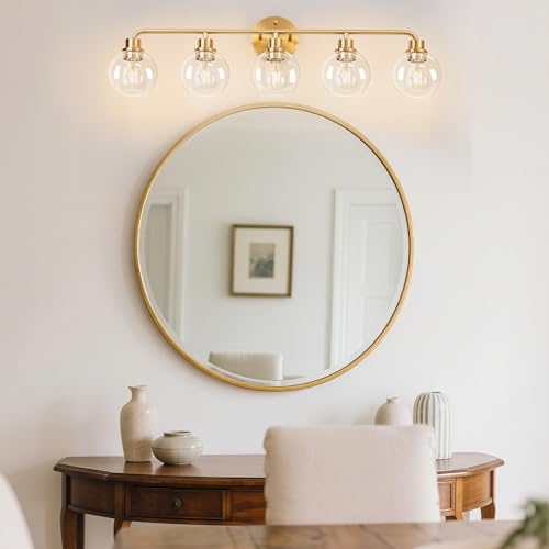 Image of Bathroom Light Fixtures Gold Vanity Light 5 Light Brushed Brass