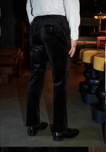 Men's Classic Fit Velvet Dress Pants Expandable Waist Flat Front Suit Pants for Men4